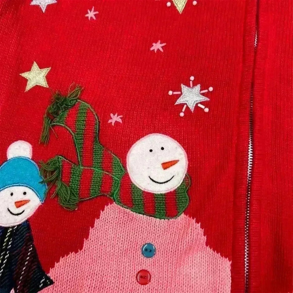 Vintage Star Blue Women's Christmas Cardigan Sweater Red Size L - Picture 2 of 6